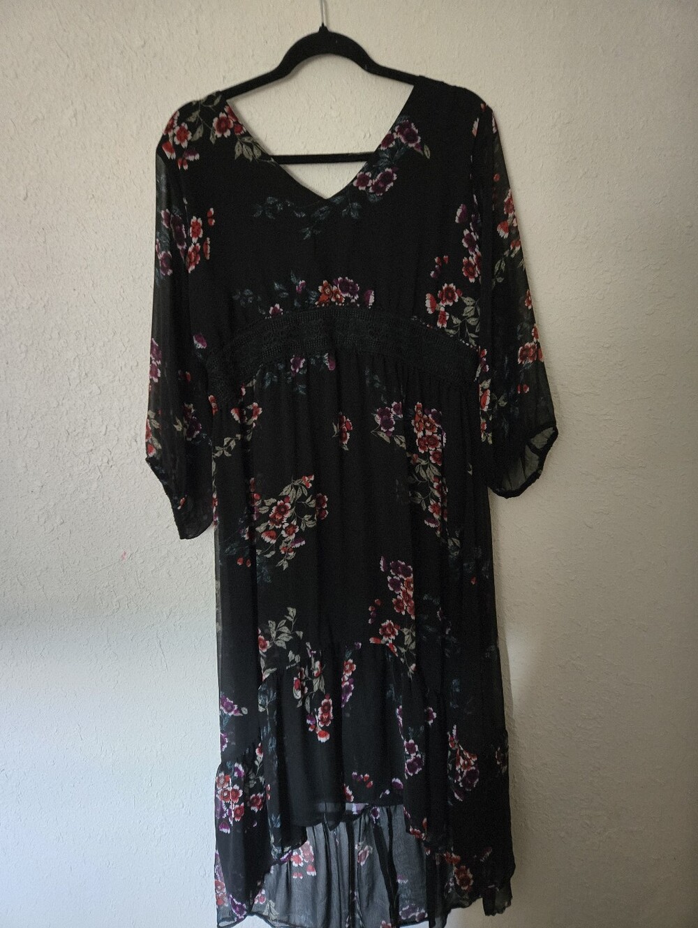 Xhilaration Black Floral High-Low Midi Dress